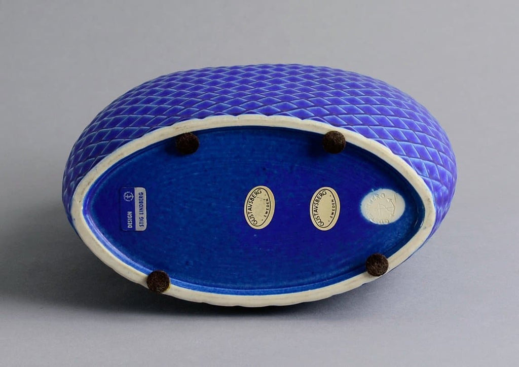 stig lindberg reptil vase gustavsberg dark blue marks signature marking