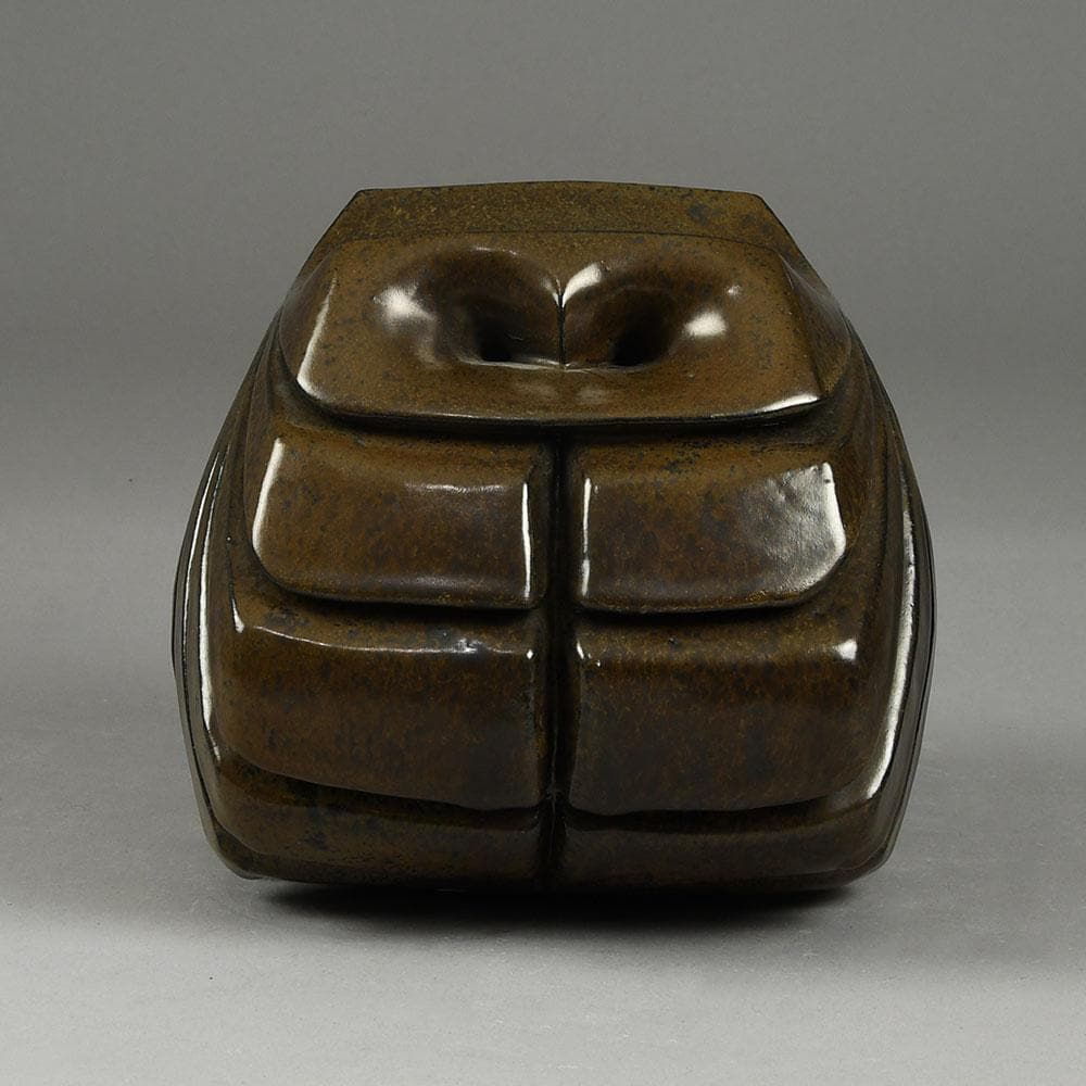 Rolf Overberg , Germany, stoneware owl figure with brown glaze E7428 - Freeforms