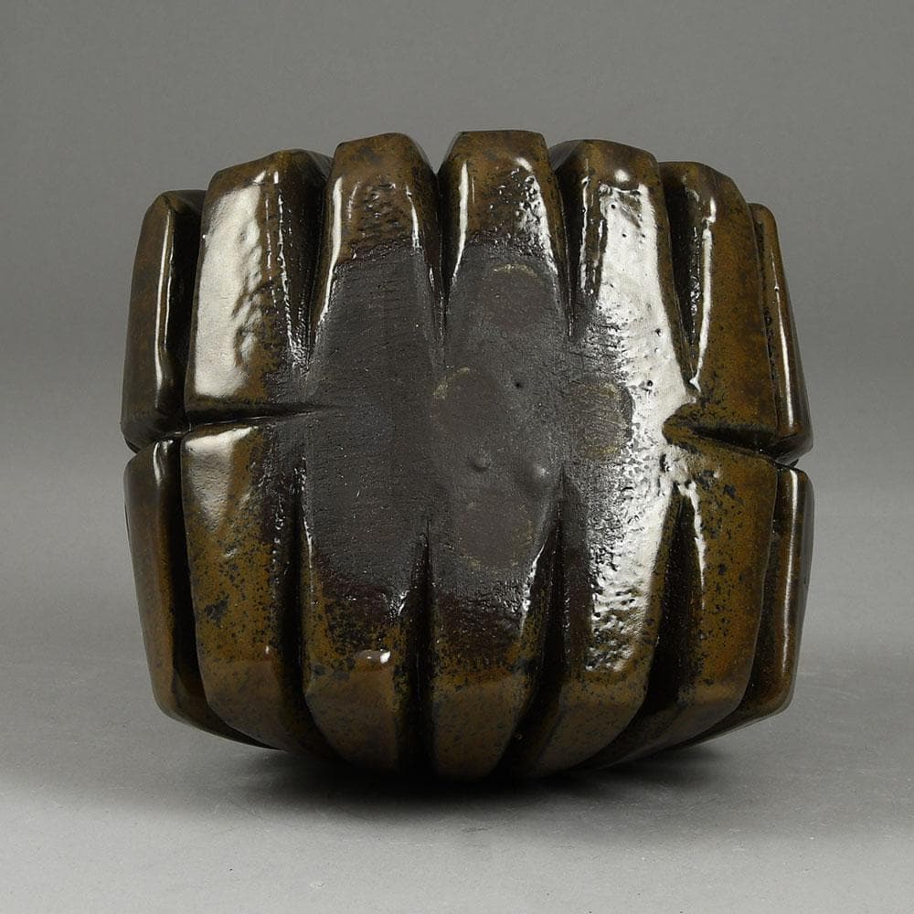 Rolf Overberg , Germany, stoneware owl figure with brown glaze E7428 - Freeforms