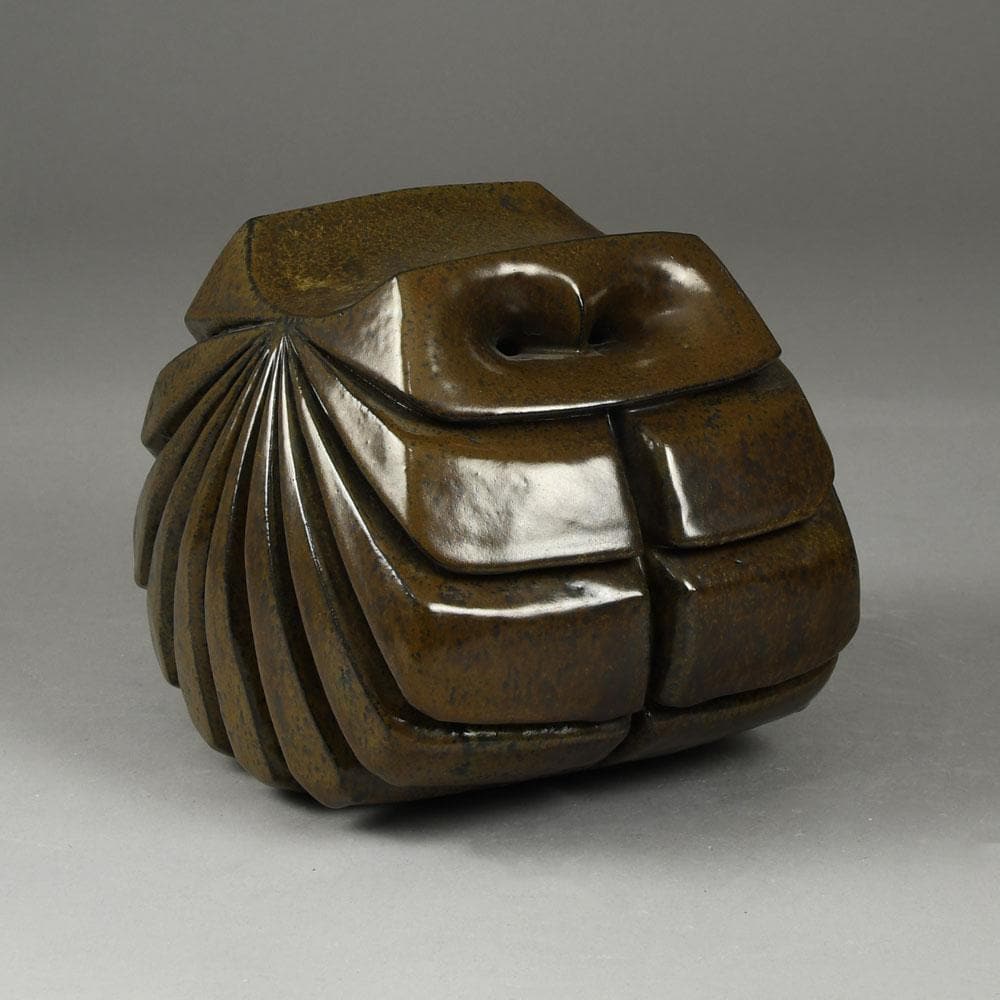 Rolf Overberg , Germany, stoneware owl figure with brown glaze E7428 - Freeforms