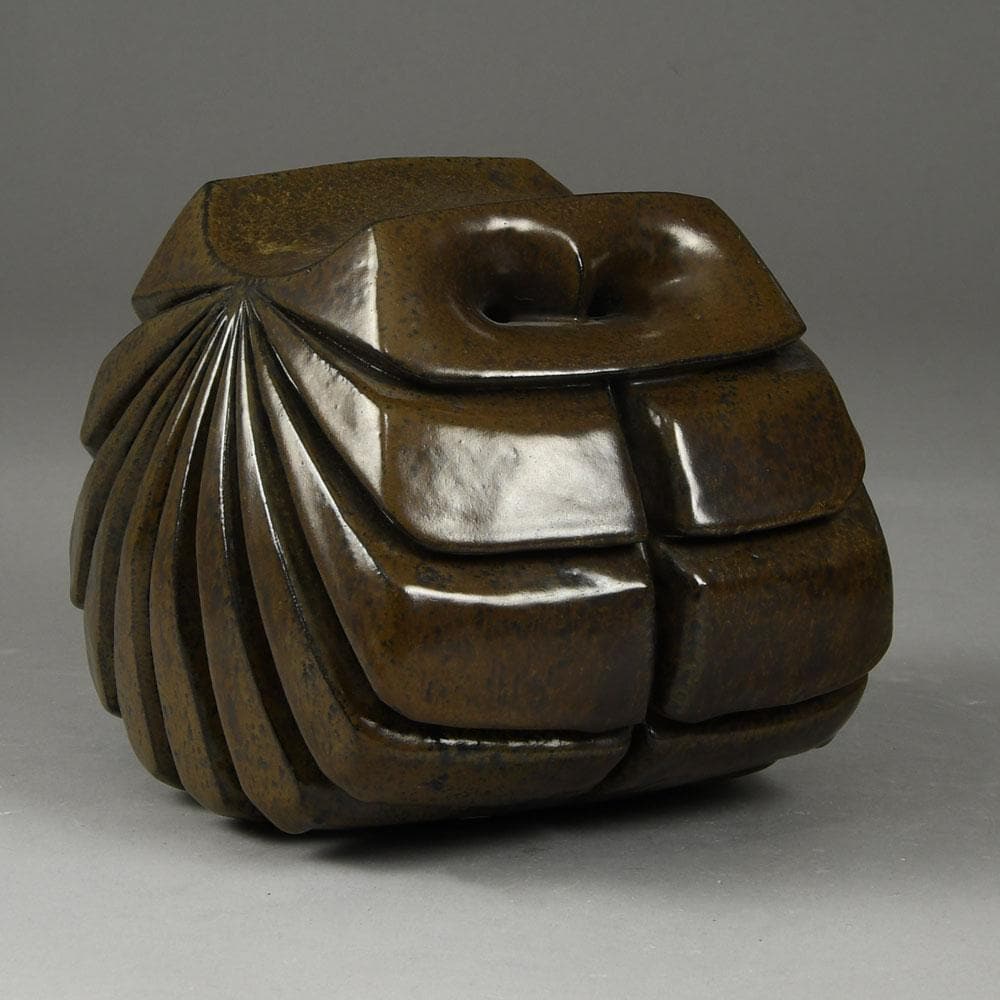 Rolf Overberg , Germany, stoneware owl figure with brown glaze E7428 - Freeforms