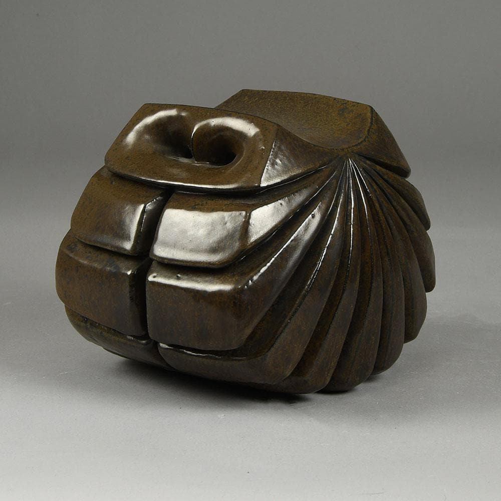 Rolf Overberg , Germany, stoneware owl figure with brown glaze E7428 - Freeforms