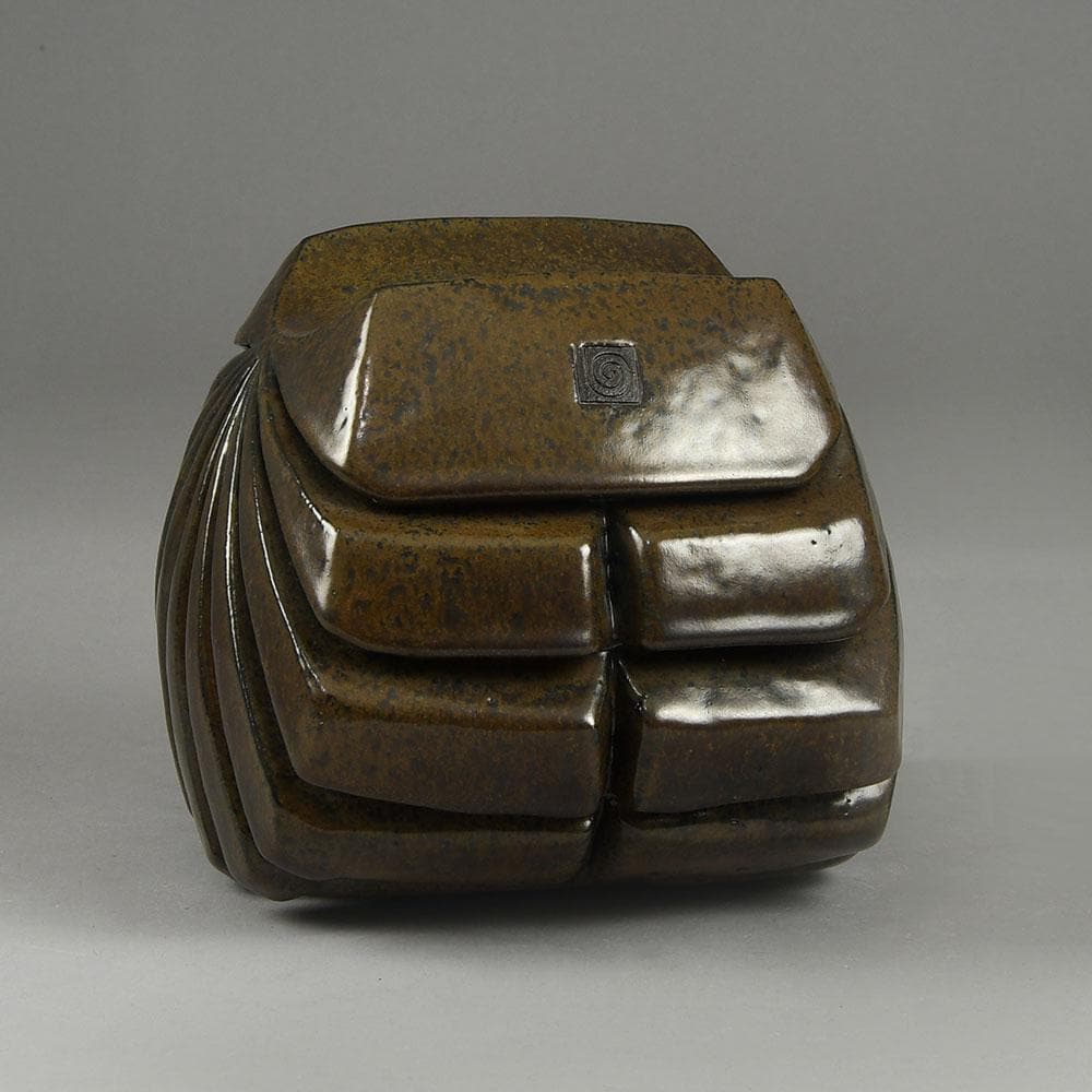 Rolf Overberg , Germany, stoneware owl figure with brown glaze E7428 - Freeforms