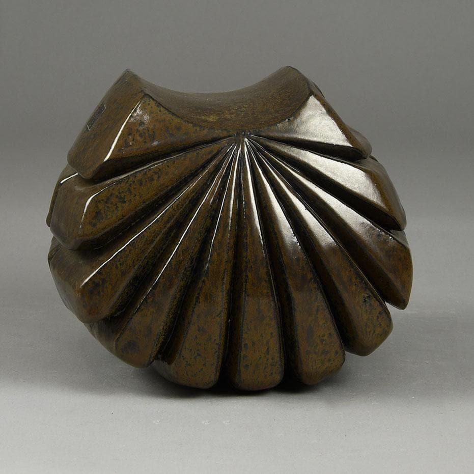 Rolf Overberg , Germany, stoneware owl figure with brown glaze E7428 - Freeforms