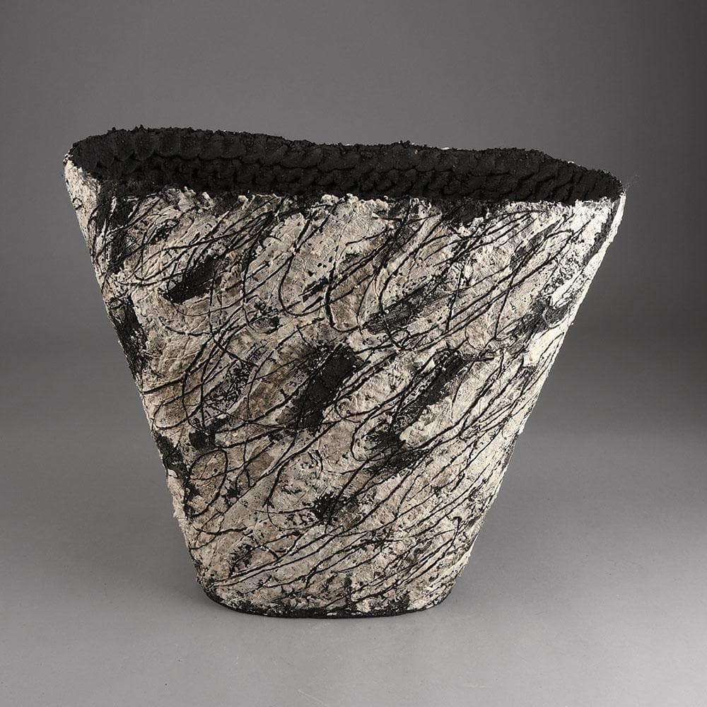 Sarah Purvey, own studio, UK, unique stoneware triangular coil built vessel E7359 - Freeforms