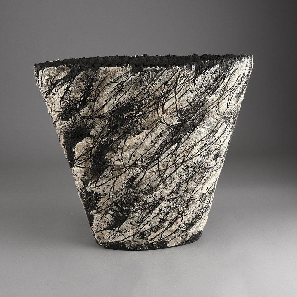 Sarah Purvey, own studio, UK, unique stoneware triangular coil built vessel E7359 - Freeforms