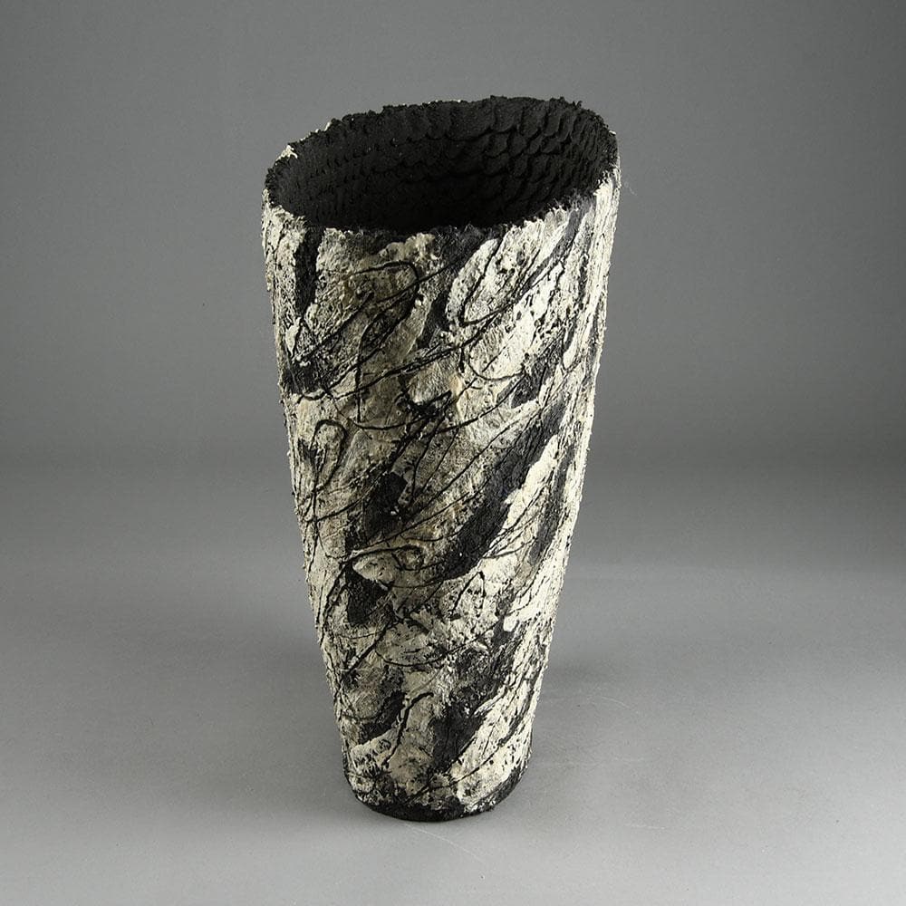 Sarah Purvey, own studio, UK, unique stoneware triangular coil built vessel E7359 - Freeforms