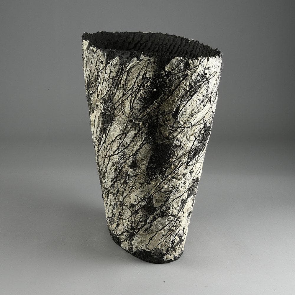 Sarah Purvey, own studio, UK, unique stoneware triangular coil built vessel E7359 - Freeforms