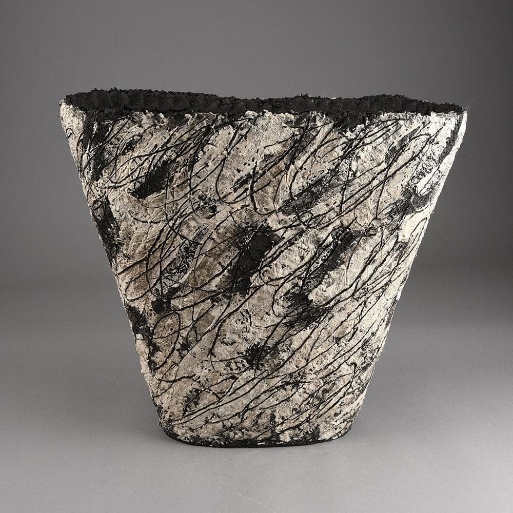 Sarah Purvey, own studio, UK, unique stoneware triangular coil built vessel E7359 - Freeforms