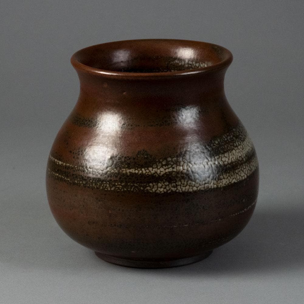 Saxbo, Denmark Stoneware vase with brown "birch bark" glaze G9242 - Freeforms