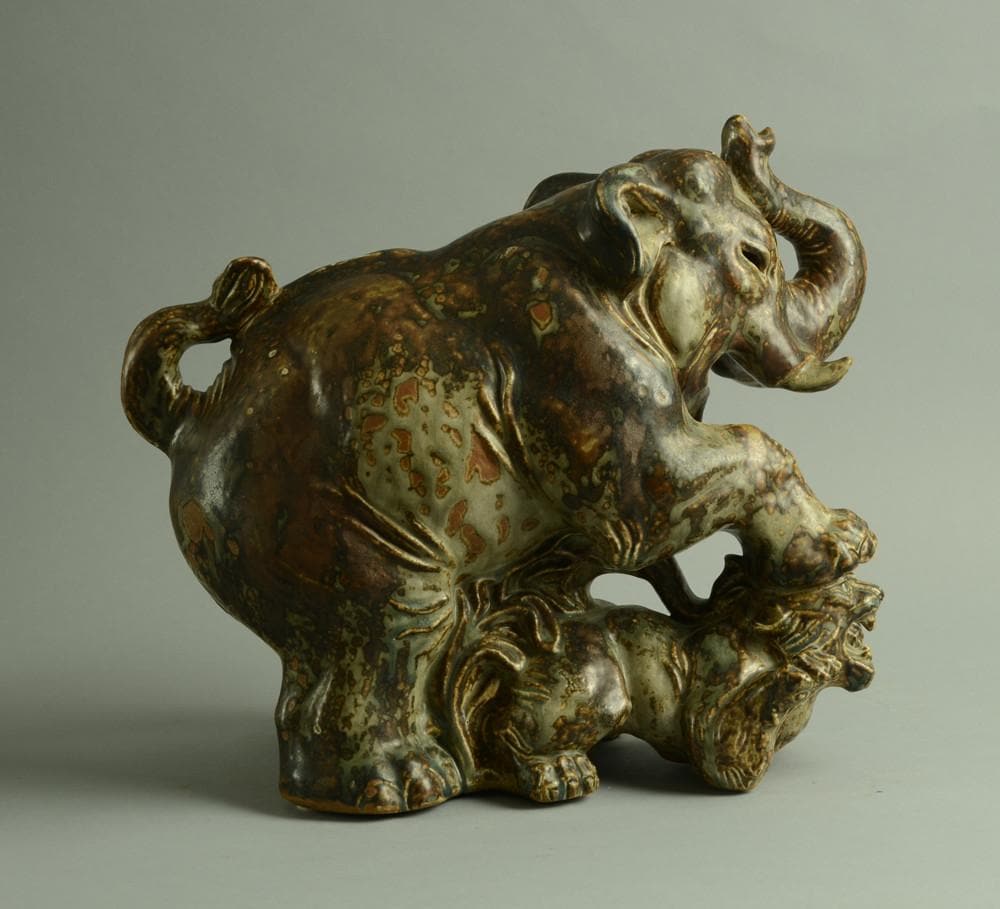 Sculpture of Elephant and Lion by Knud Kyhn for Royal Copenhagen A1235 - Freeforms