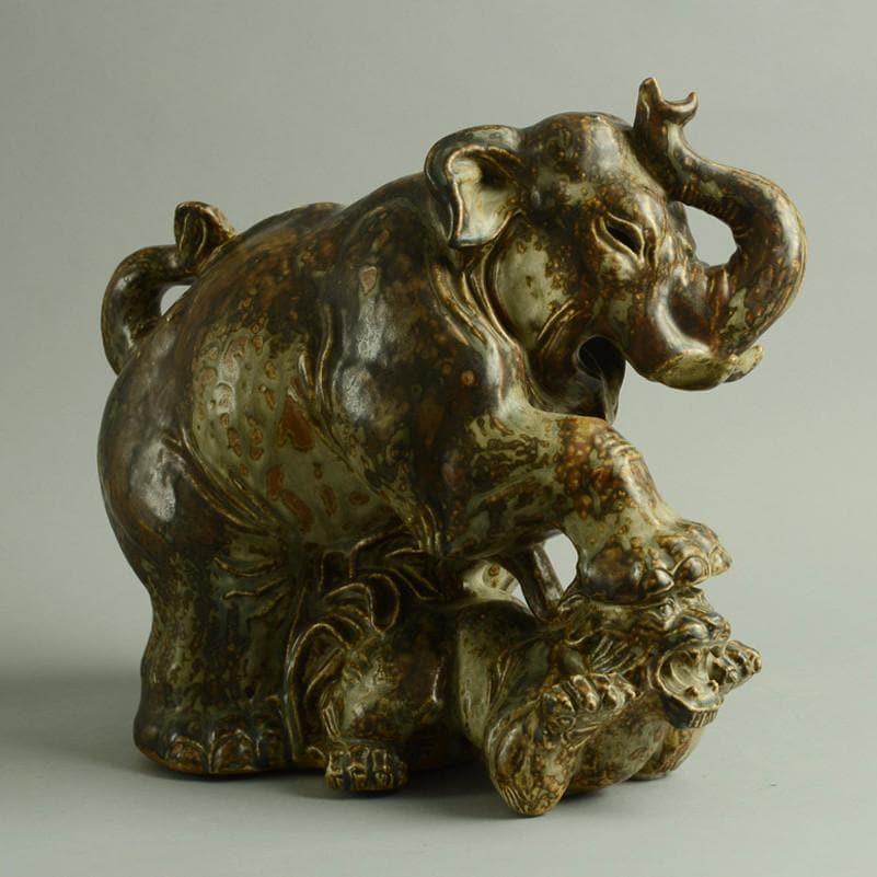Sculpture of Elephant and Lion by Knud Kyhn for Royal Copenhagen A1235 - Freeforms