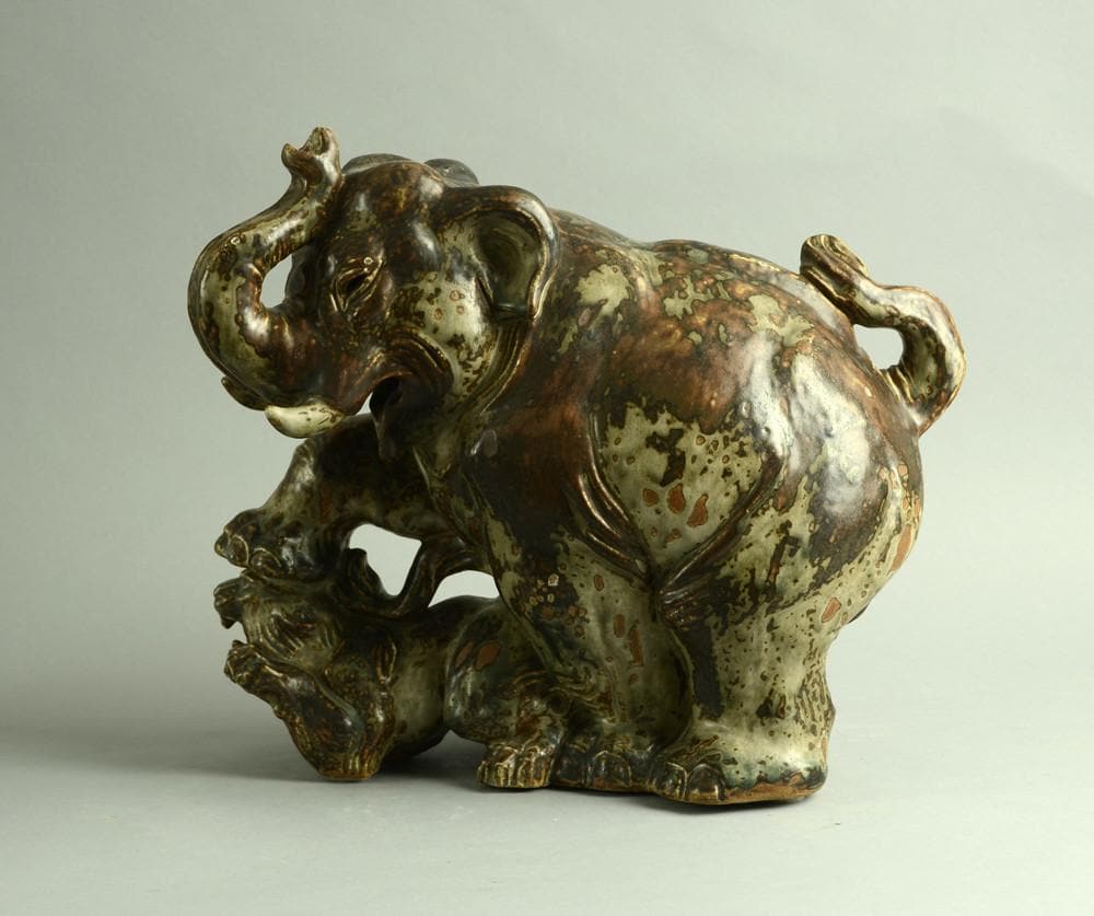 Sculpture of Elephant and Lion by Knud Kyhn for Royal Copenhagen A1235 - Freeforms