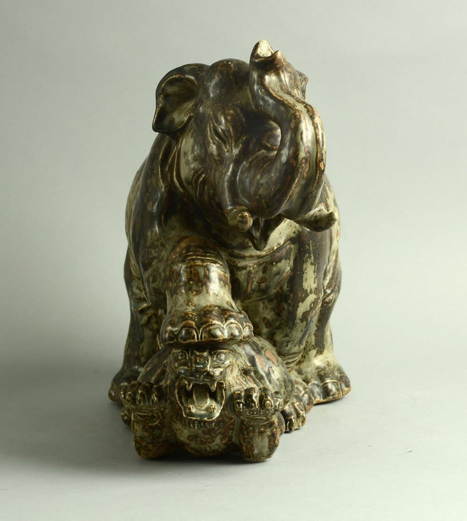 Sculpture of Elephant and Lion by Knud Kyhn for Royal Copenhagen A1235 - Freeforms