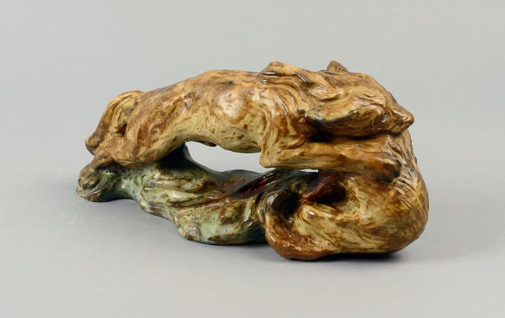 Sculpture of two wolves by Knud Kyhn for Royal Copenhagen A1284 - Freeforms