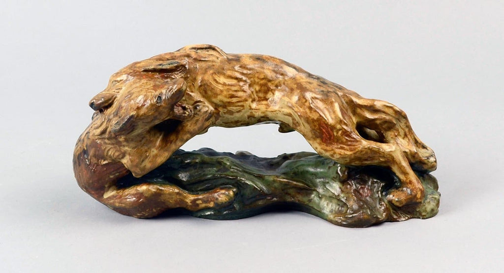 Sculpture of two wolves by Knud Kyhn for Royal Copenhagen A1284 - Freeforms