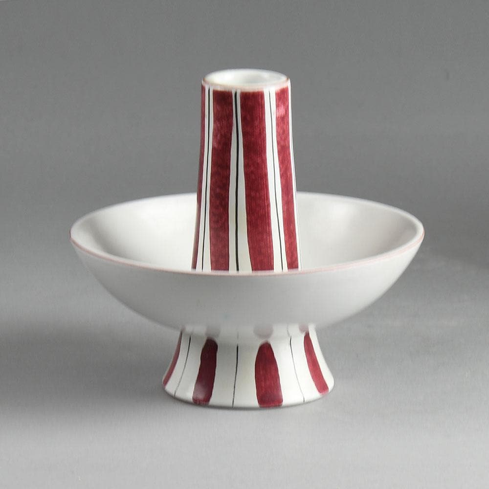 Stig Lindberg for Gustavsberg faience candlestick with pink and white pattern E7084 - Freeforms