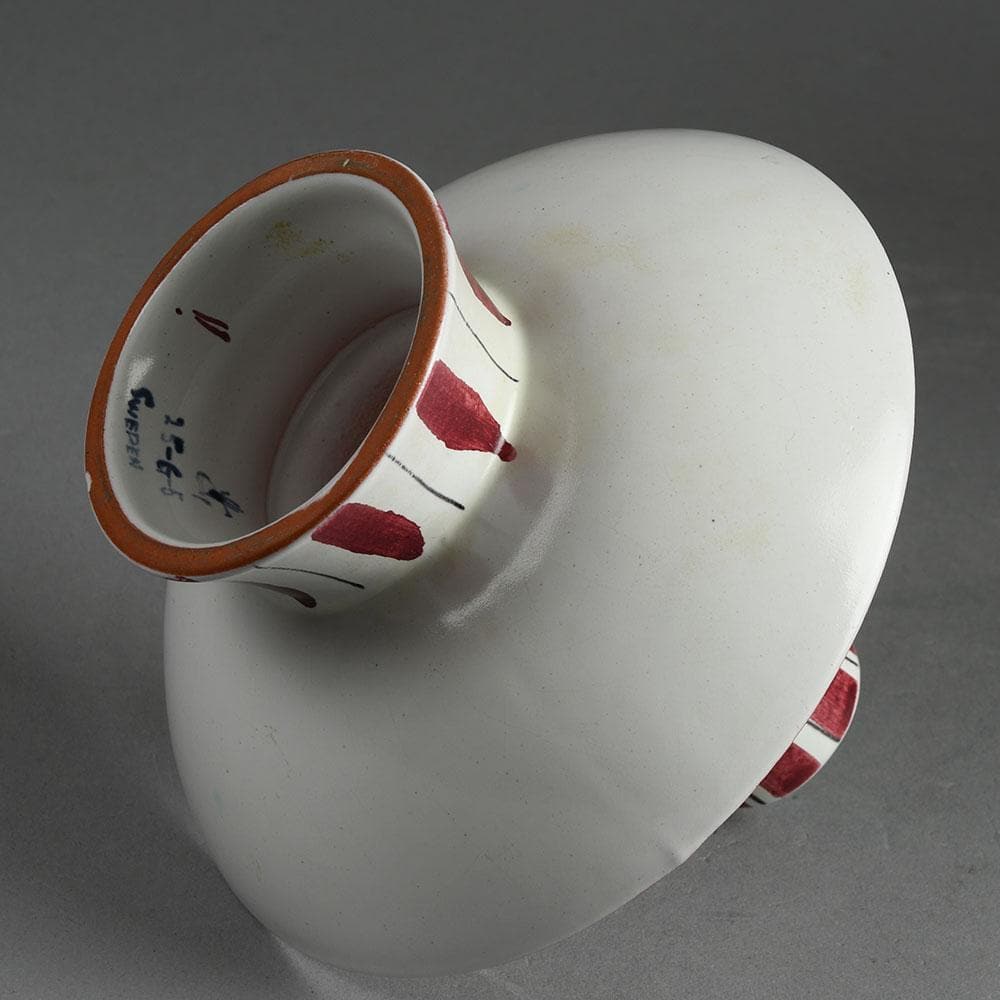 Stig Lindberg for Gustavsberg faience candlestick with pink and white pattern E7084 - Freeforms