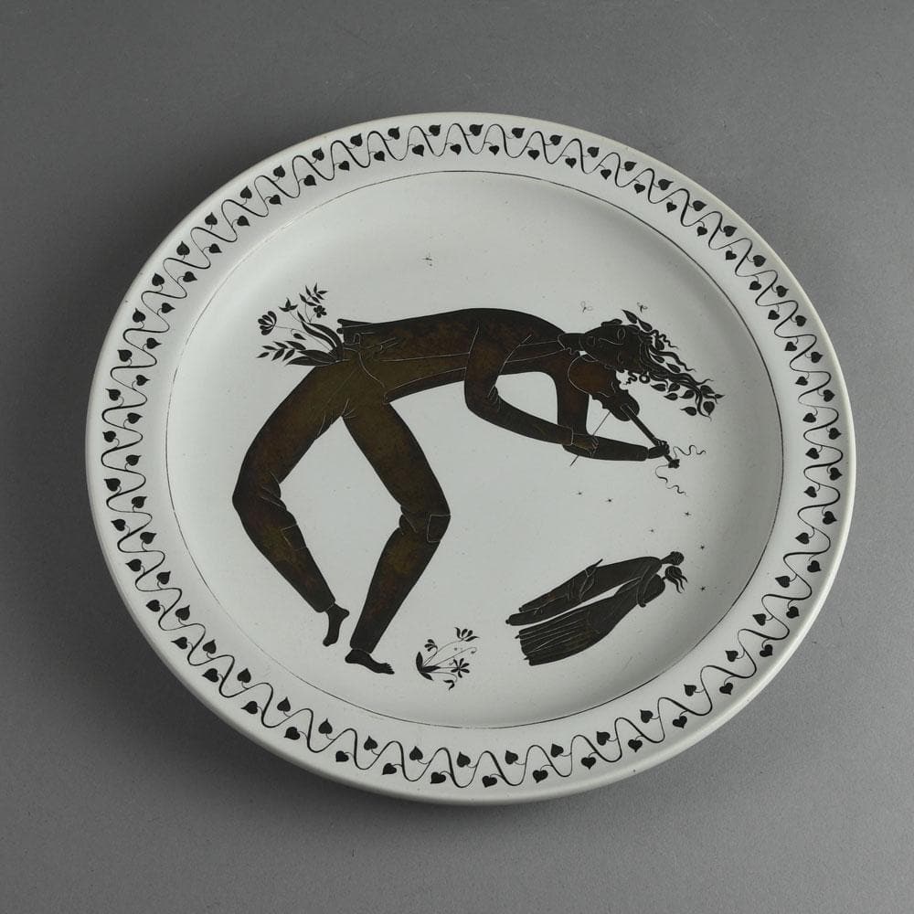 Stig Lindberg for Gustavsberg "Grazia" dish with matte white glaze and applied silver decoration E7190 - Freeforms