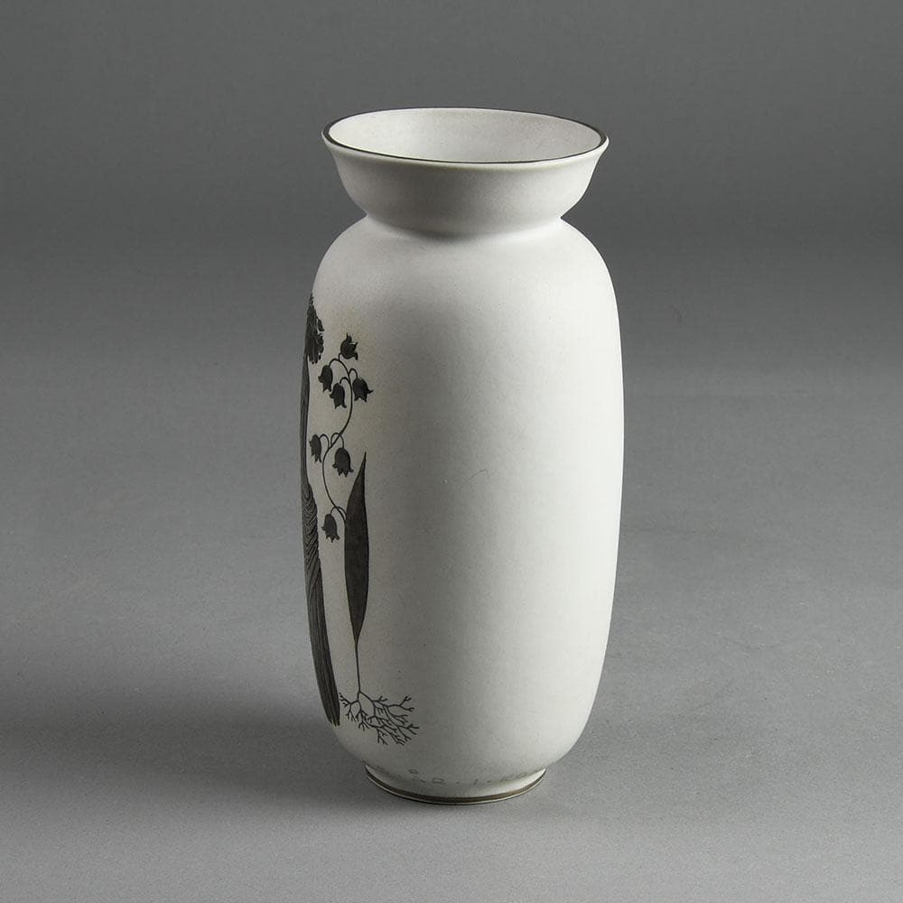 Stig Lindberg for Gustavsberg "Grazia" vase with matte white glaze and applied silver decoration E7182 - Freeforms