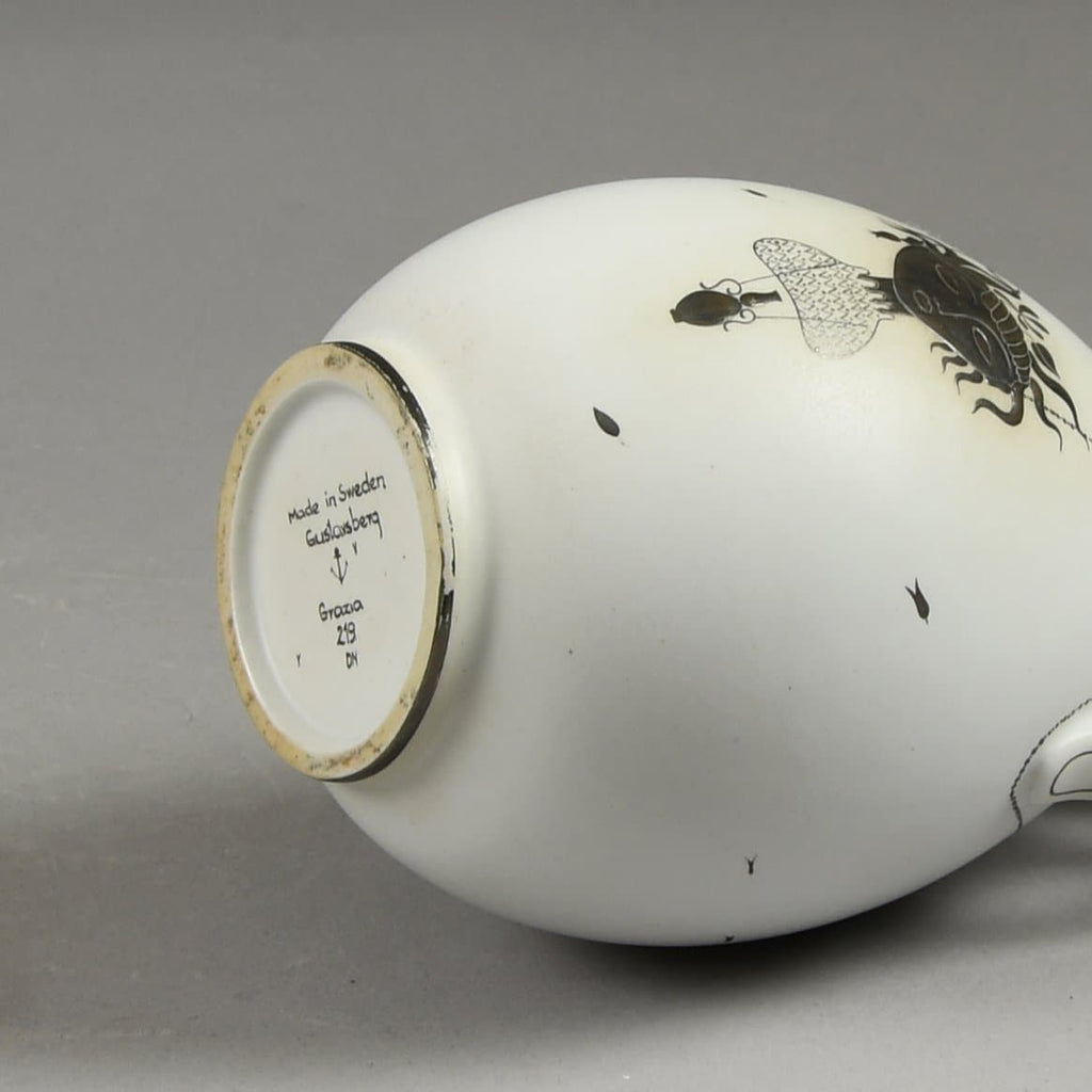 Stig Lindberg for Gustavsberg "Grazia" vase with matte white glaze and applied silver decoration E7375 - Freeforms