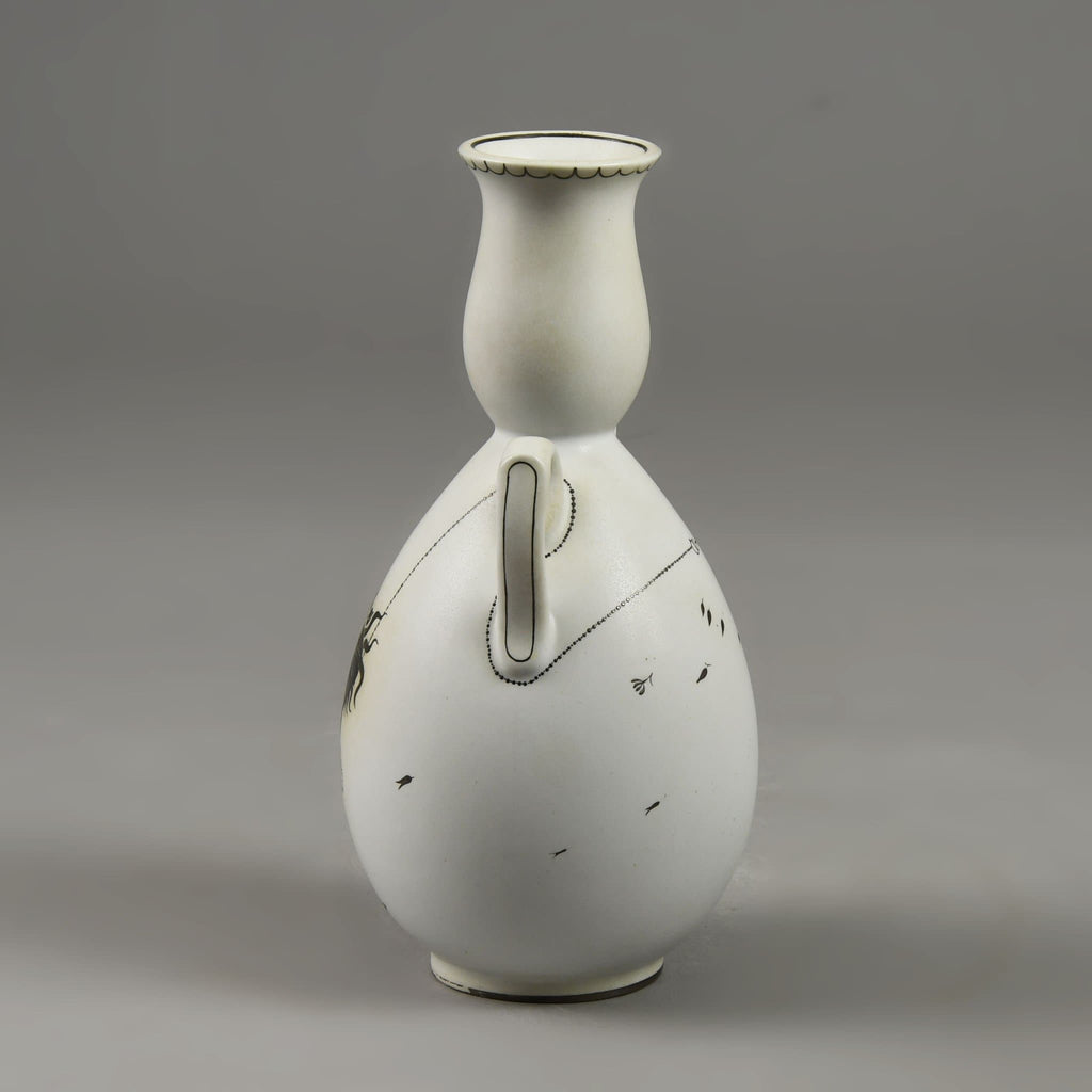 Stig Lindberg for Gustavsberg "Grazia" vase with matte white glaze and applied silver decoration E7375 - Freeforms