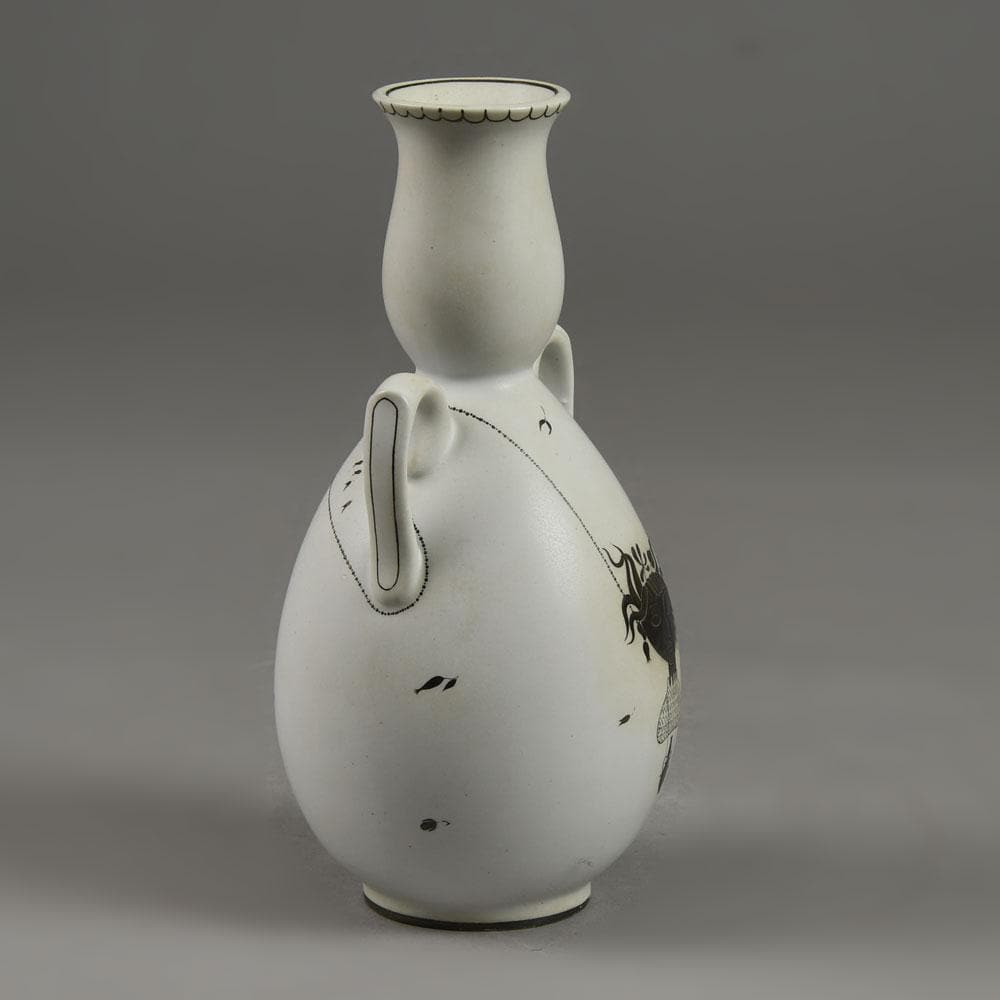 Stig Lindberg for Gustavsberg "Grazia" vase with matte white glaze and applied silver decoration E7375 - Freeforms