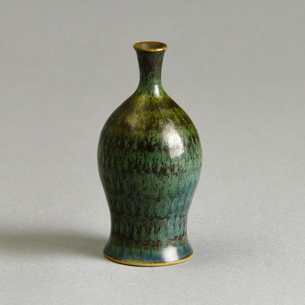 Stig Lindberg for Gustavsberg, unique miniature vase with with blue green glaze E7057 - Freeforms