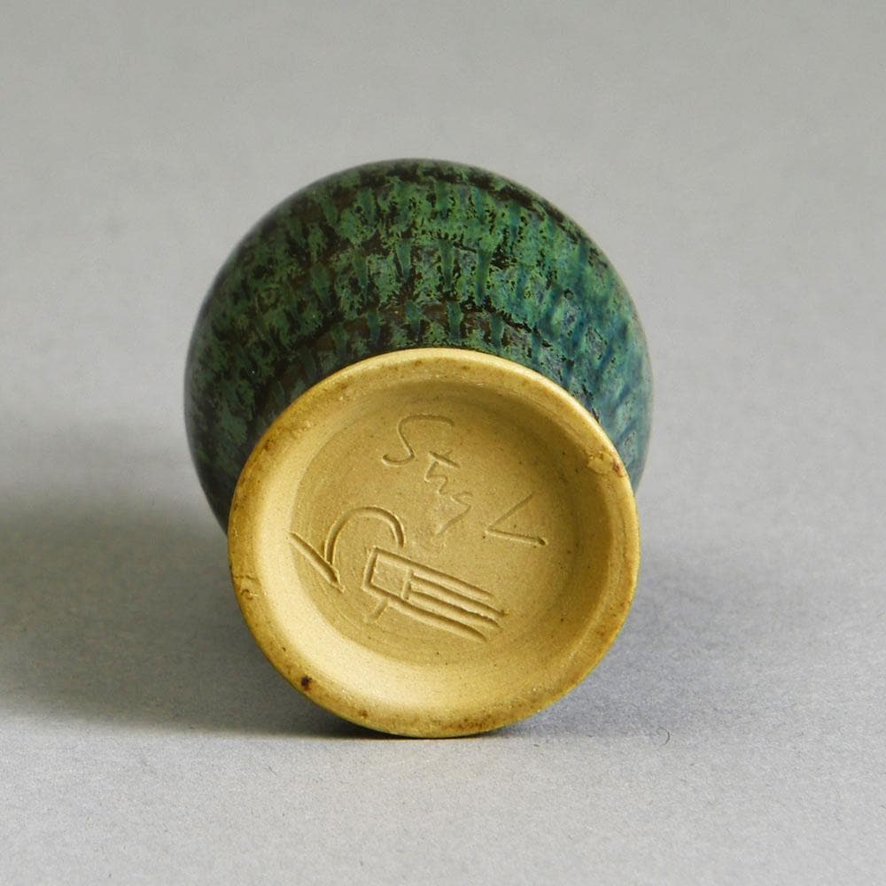 Stig Lindberg for Gustavsberg, unique miniature vase with with blue green glaze E7057 - Freeforms