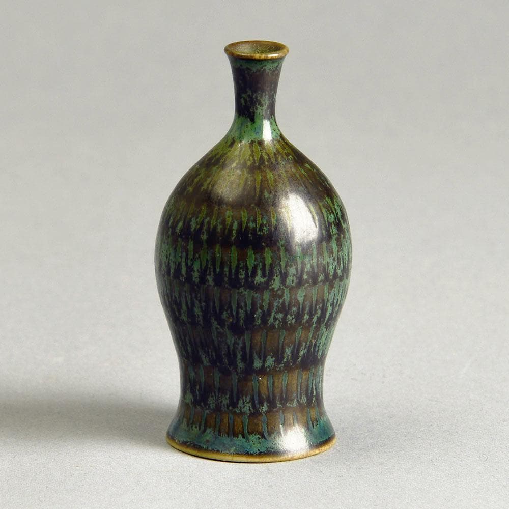 Stig Lindberg for Gustavsberg, unique miniature vase with with blue green glaze E7057 - Freeforms