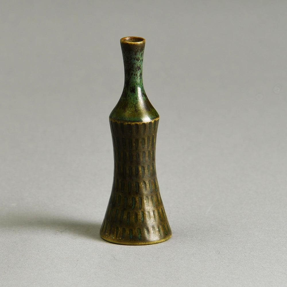 Stig Lindberg for Gustavsberg, Unique miniature vase with with green glaze E7058 - Freeforms