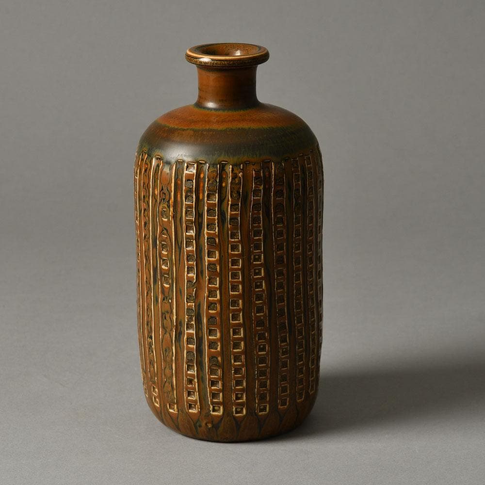 Stig Lindberg for Gustavsberg, unique stoneware bottle vase with brown glaze G9214 - Freeforms