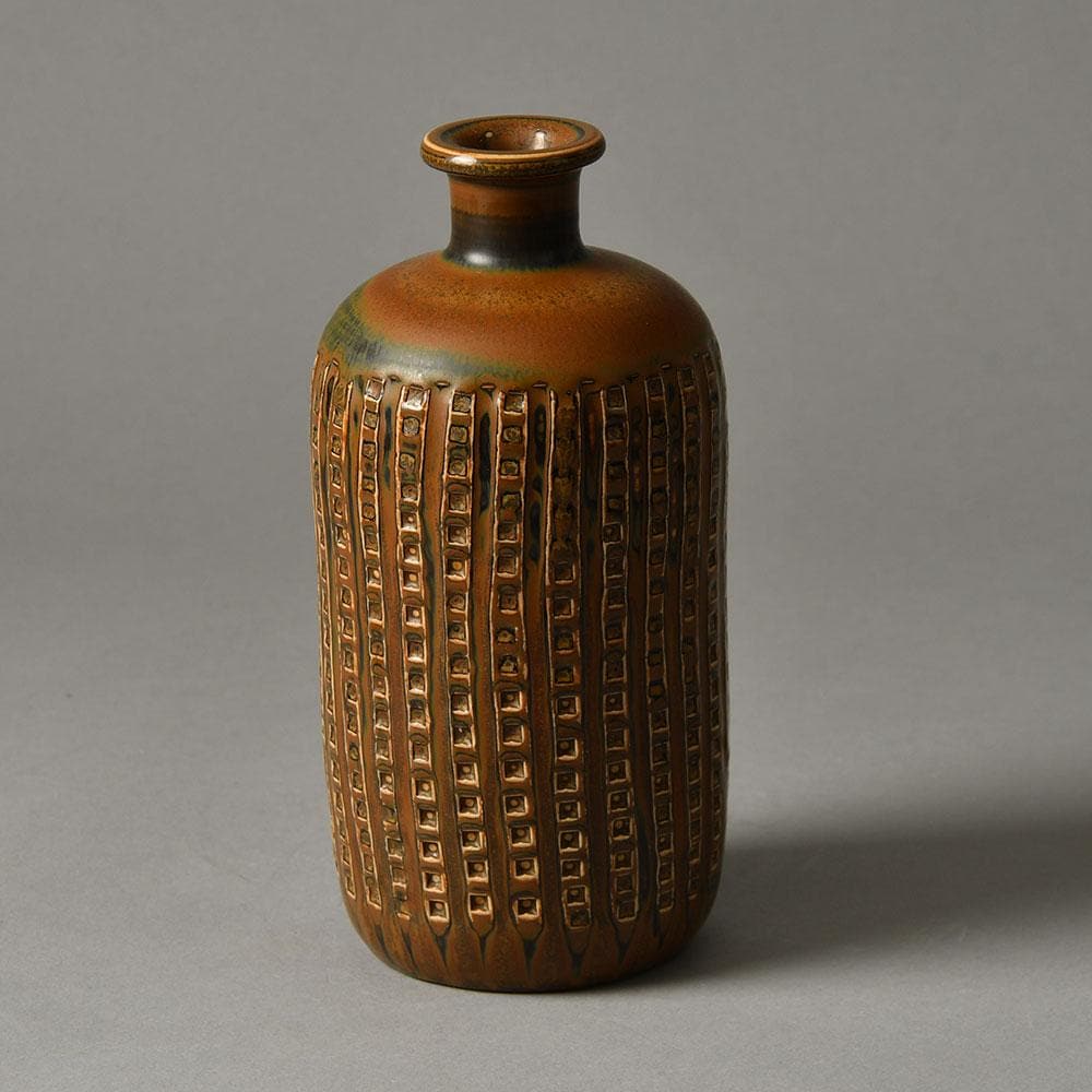 Stig Lindberg for Gustavsberg, unique stoneware bottle vase with brown glaze G9214 - Freeforms