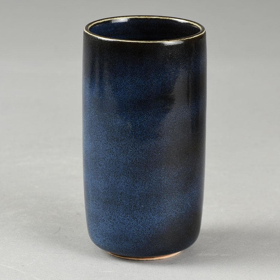 Stig Lindberg for Gustavsberg, unique stoneware cylindrical vase with blue glaze F8069 - Freeforms
