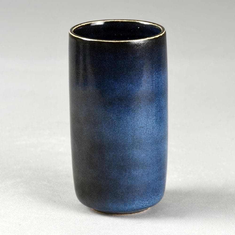 Stig Lindberg for Gustavsberg, unique stoneware cylindrical vase with blue glaze F8069 - Freeforms