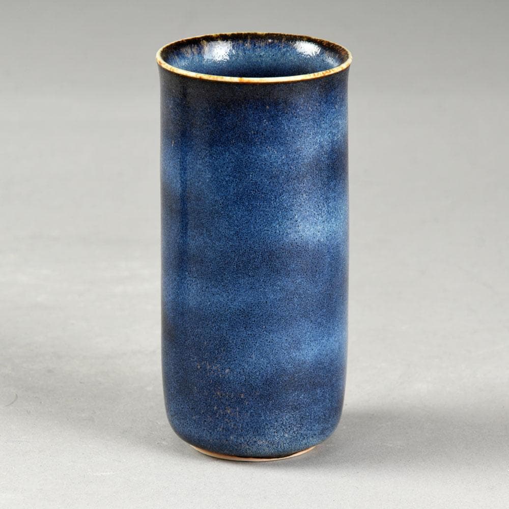 Stig Lindberg for Gustavsberg, unique stoneware cylindrical vase with blue glaze F8070 - Freeforms