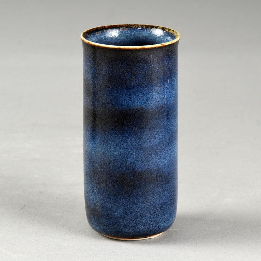 Stig Lindberg for Gustavsberg, unique stoneware cylindrical vase with blue glaze F8070 - Freeforms