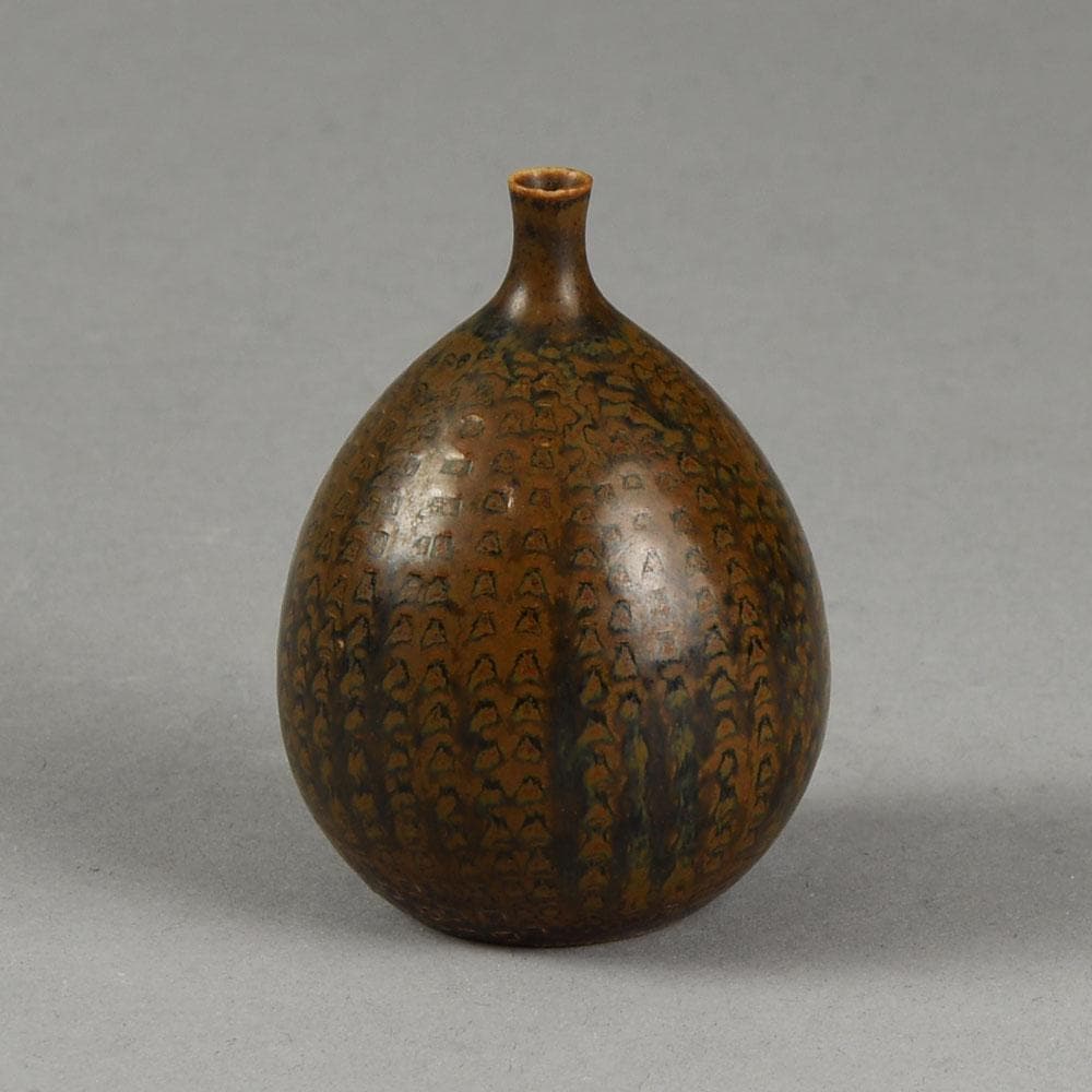 Stig Lindberg for Gustavsberg, unique stoneware miniature vase with brown glaze F8099 - Freeforms