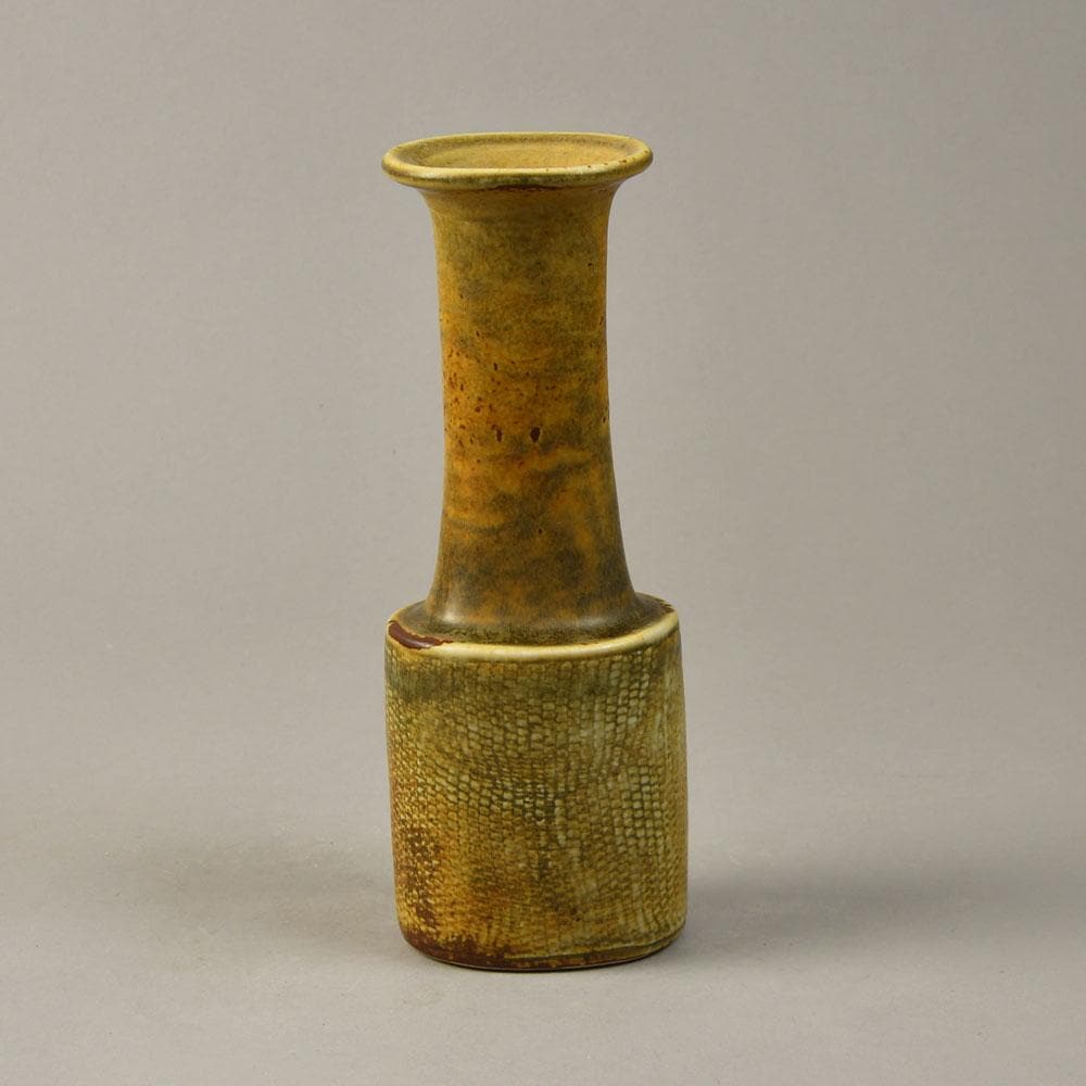 Stig Lindberg for Gustavsberg unique stoneware vase with impressed pattern and pale brown glaze C9013 - Freeforms