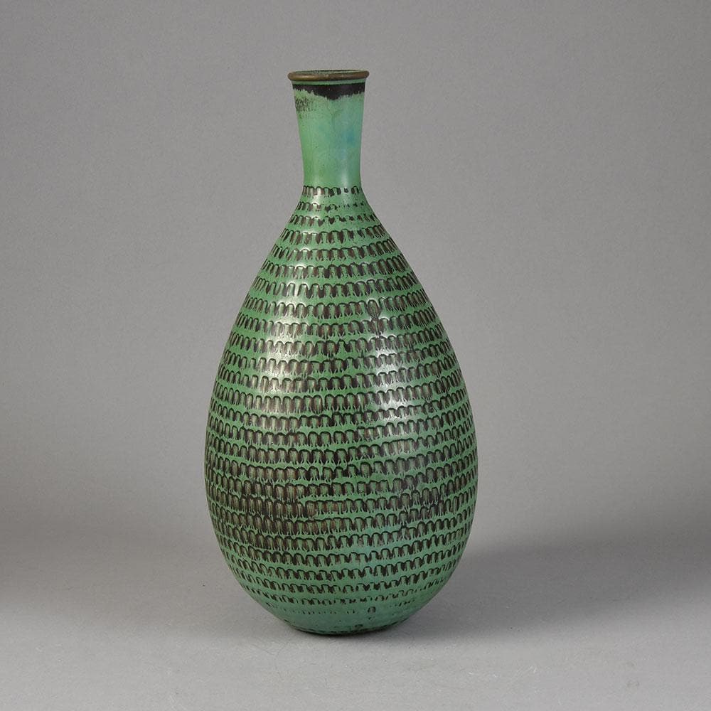 Stig Lindberg for Gustavsberg, very large unique stoneware vase with green and black glaze G9211 - Freeforms