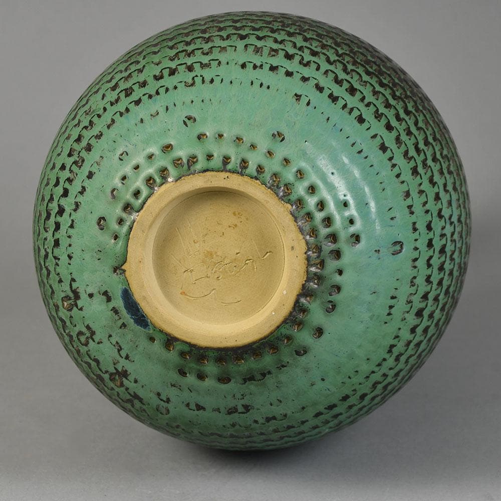 Stig Lindberg for Gustavsberg, very large unique stoneware vase with green and black glaze G9211 - Freeforms