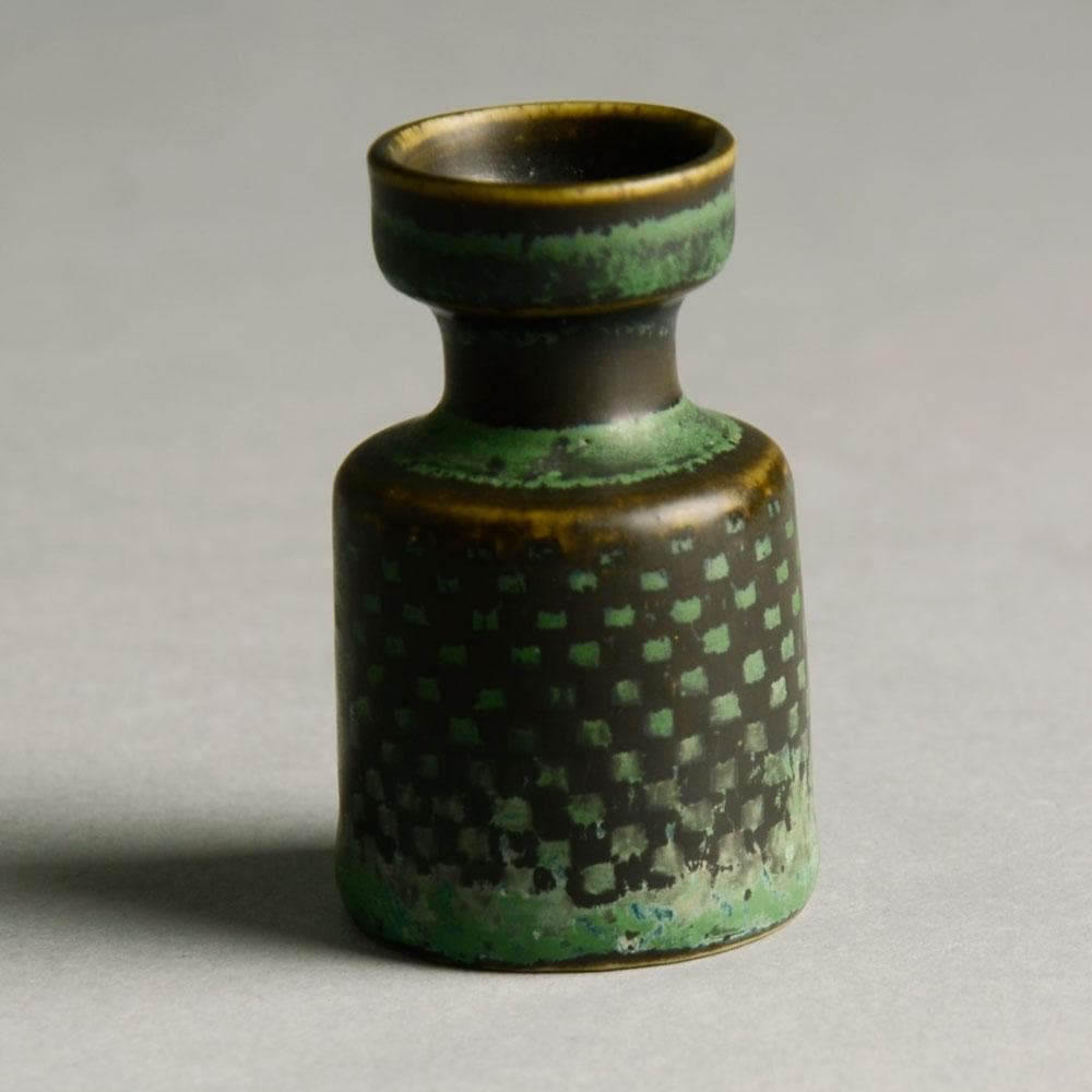 Stig Lindberg miniature vase with green and brown glaze D6219 - Freeforms