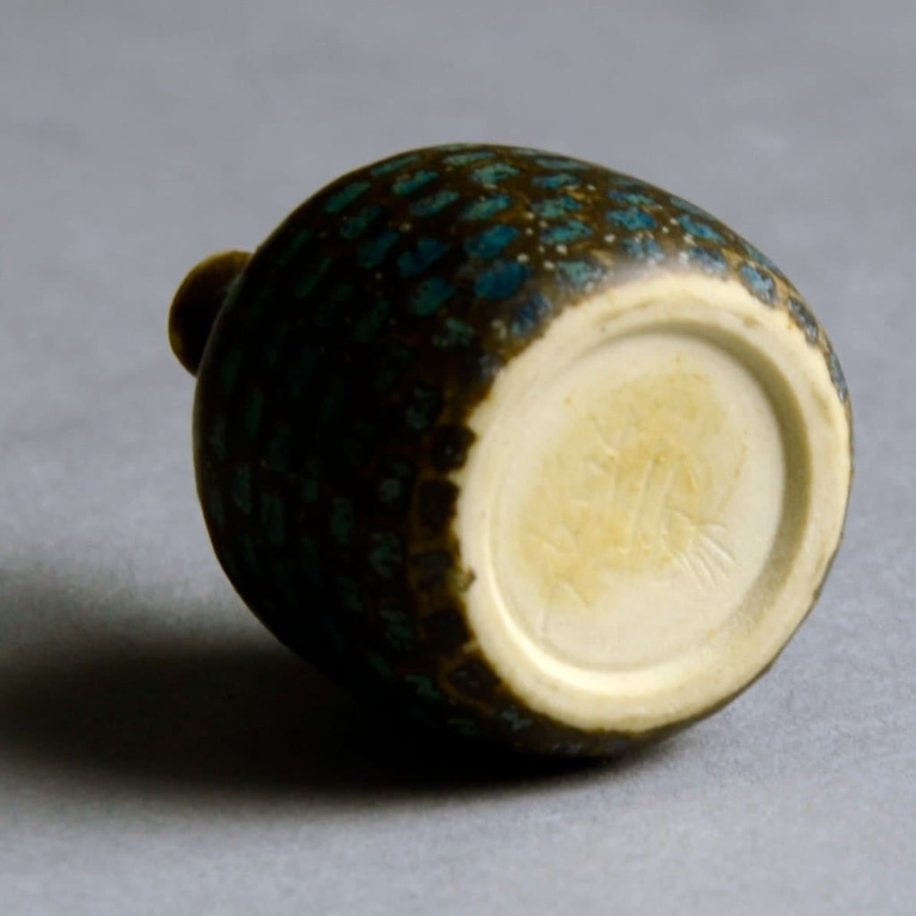 Stig Lindberg miniature vase with turquoise blue and brown glaze D6220 - Freeforms