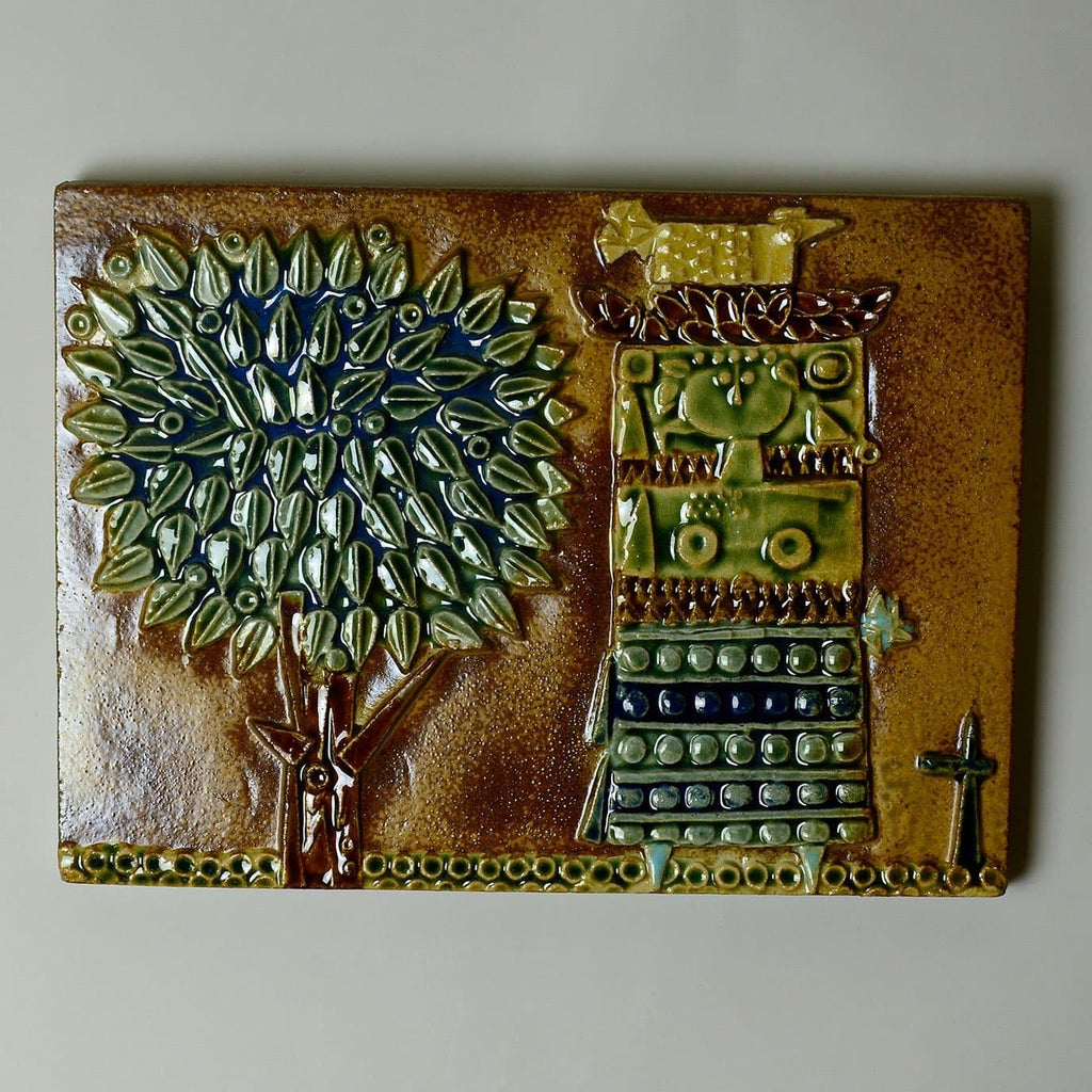Stig Lindberg, Stoneware tile with relief illustration C5479 - Freeforms
