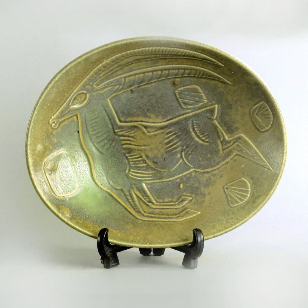 Stoneware bowl with relief decoration of antelope by Carl Harry Stalhane B3334 - Freeforms