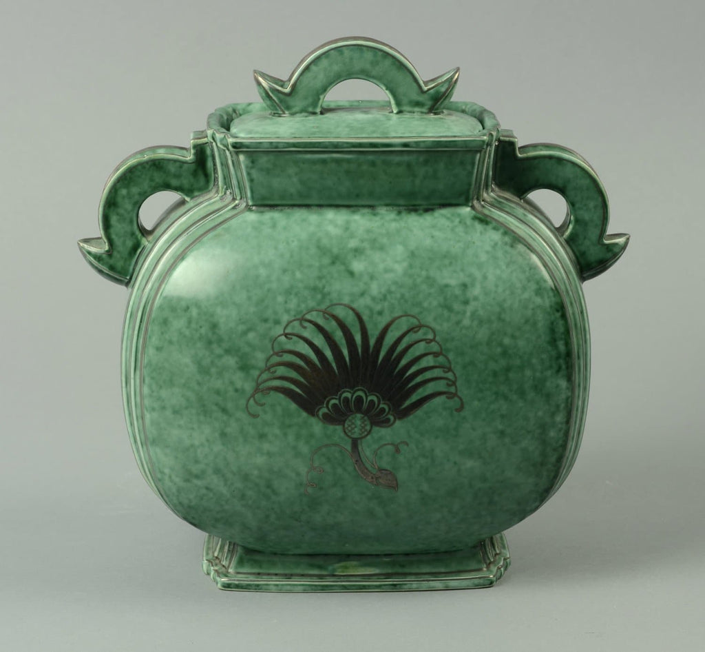 Stoneware handled, lidded "Argenta" jar by Wilhelm Kage A1208 - Freeforms