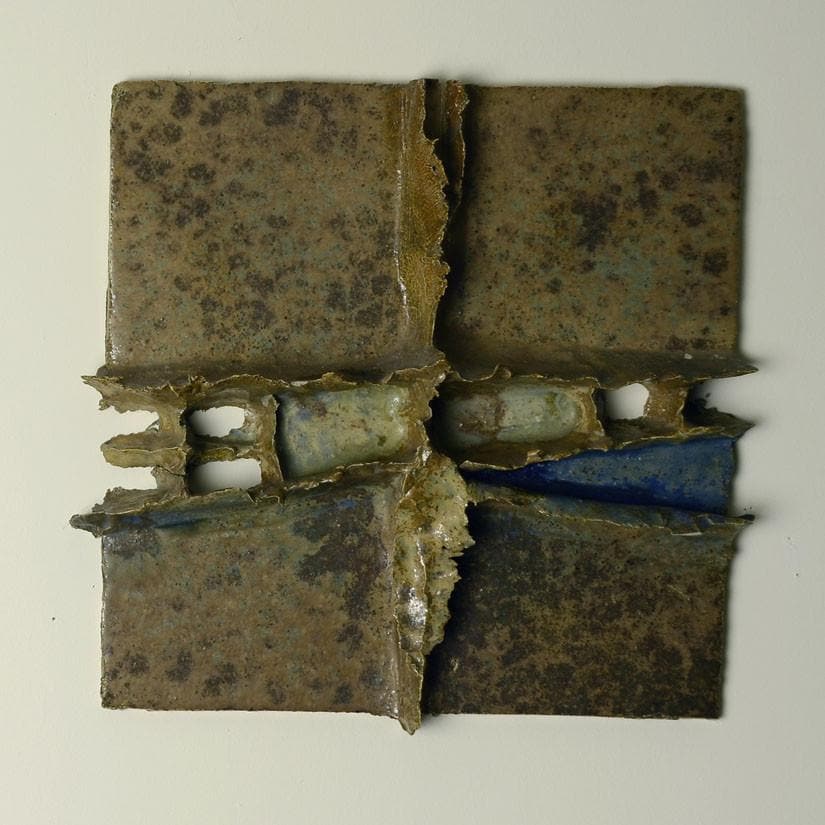 Stoneware tile with applied relief by Horst Seifert N9222 - Freeforms