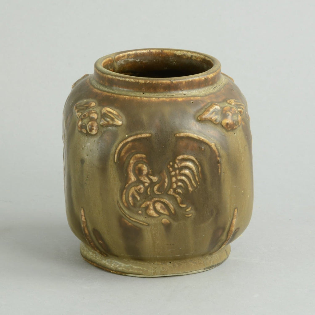 Stoneware vase with cherub and bird decoration by Bode Willumsen F1191 - Freeforms