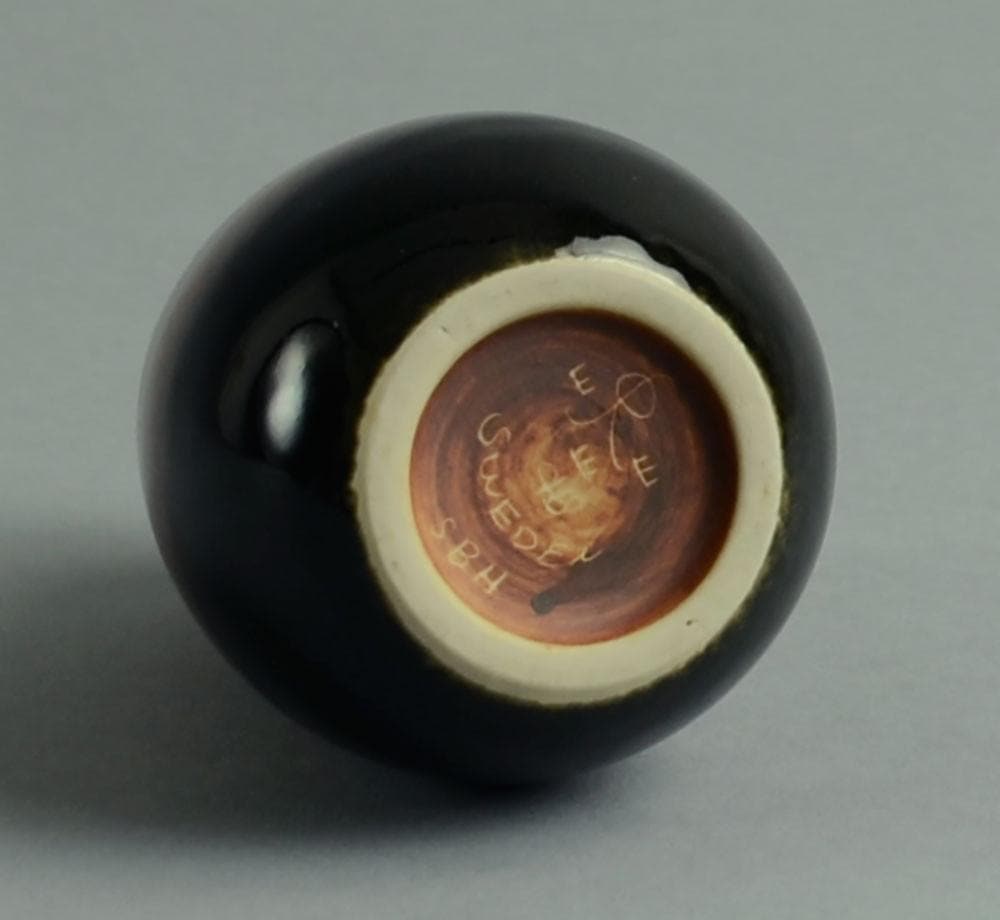 Stoneware vase with glossy green and black glaze by Carl Harry Stalhane A1434 - Freeforms