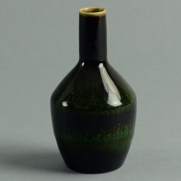Stoneware vase with glossy green and black glaze by Carl Harry Stalhane  A1434